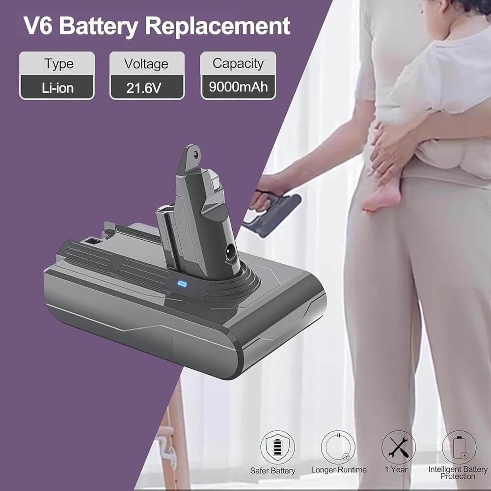 LONG FIT V6 DC62 Battery Replacement 6500mAh Compatible w Dyson V6 Animal V6 - Picture 6 of 7